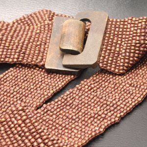 - Wood Buckle!!! Beaded Stretch Belt Brown/Bronze Women's